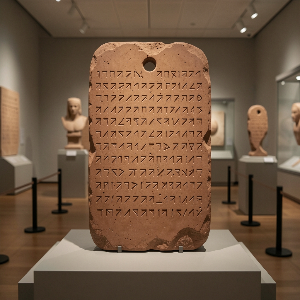 Tablilla de arcilla antigua con inscripciones cuneiformes relacionadas con la observación de astros en un museo