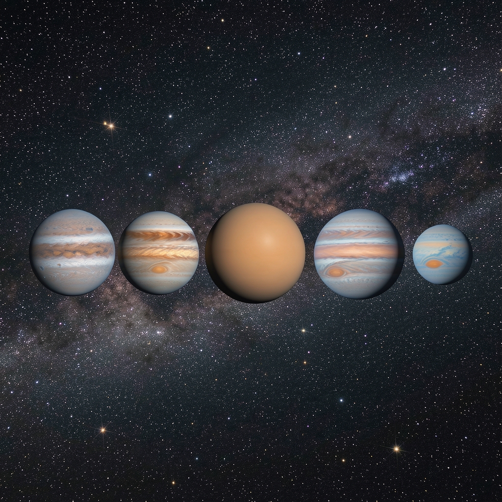 Ilustración del sistema solar con los planetas alineados sobre un fondo de cielo estrellado